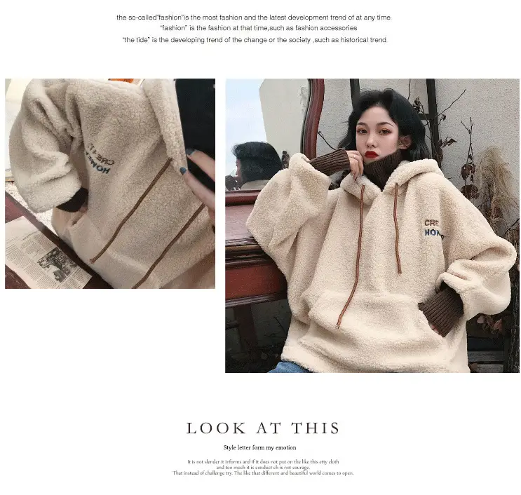 Women Fleece Lined Hoodie Beige 2025 Winter — feature 8