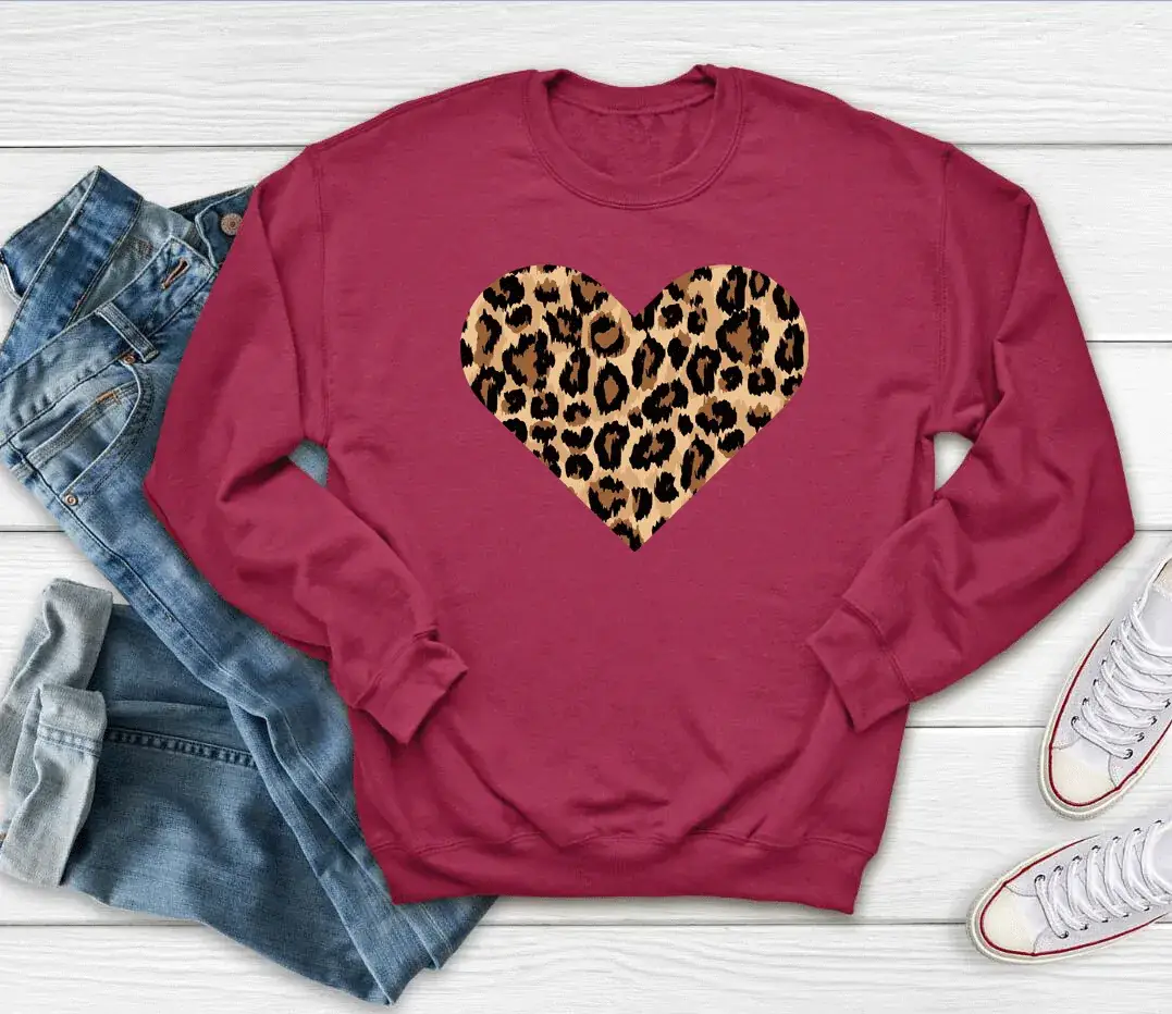 Black Leopard Lip Print Crewneck Sweatshirt