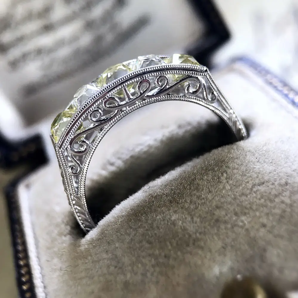Sanjie Geometric Square Diamond Zircon Ring Women's Amber Alloy
