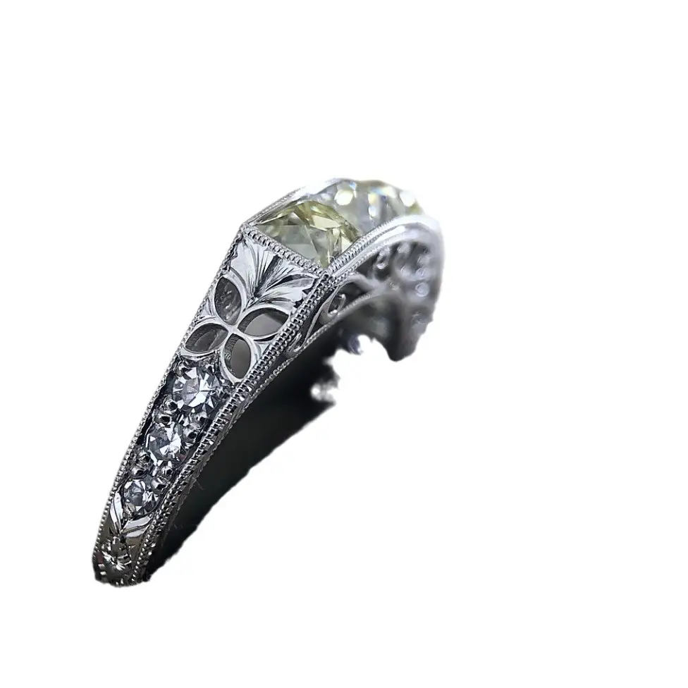 Sanjie Geometric Square Diamond Zircon Ring Women's Amber Alloy
