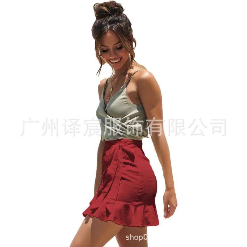 Women's Red High Waist Skirt with High Waist Top - Image 3
