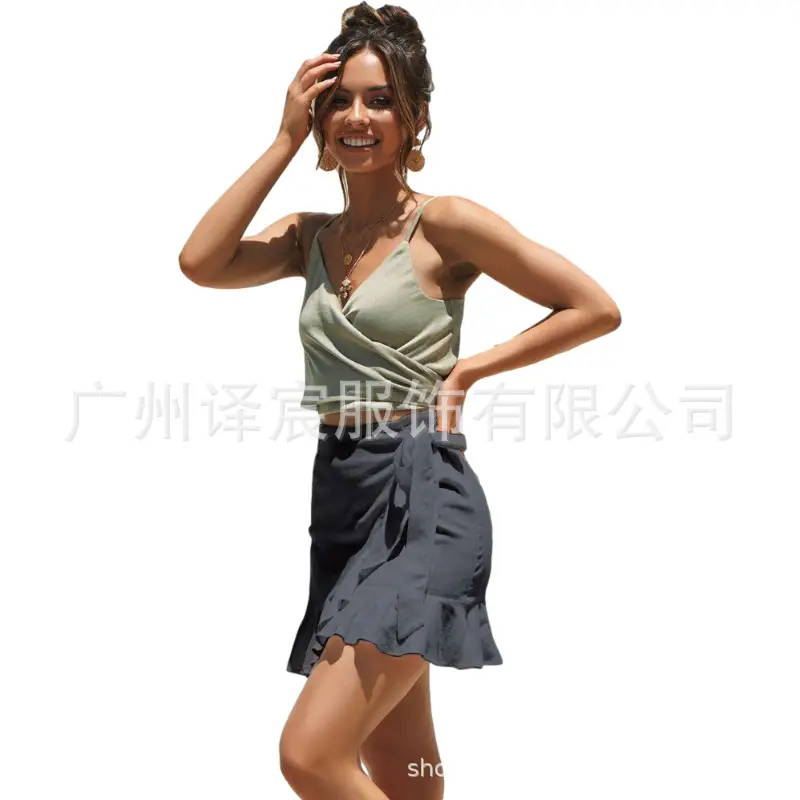 Women's Red High Waist Skirt with High Waist Top - Image 6