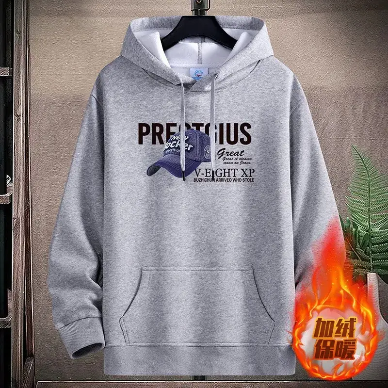 Men Fleece Hoodie Pre-Collective Korean Style Loose Fit