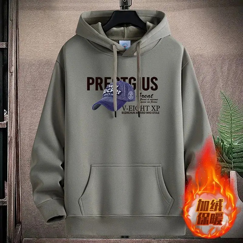 Men Fleece Hoodie Pre-Collective Korean Style Loose Fit
