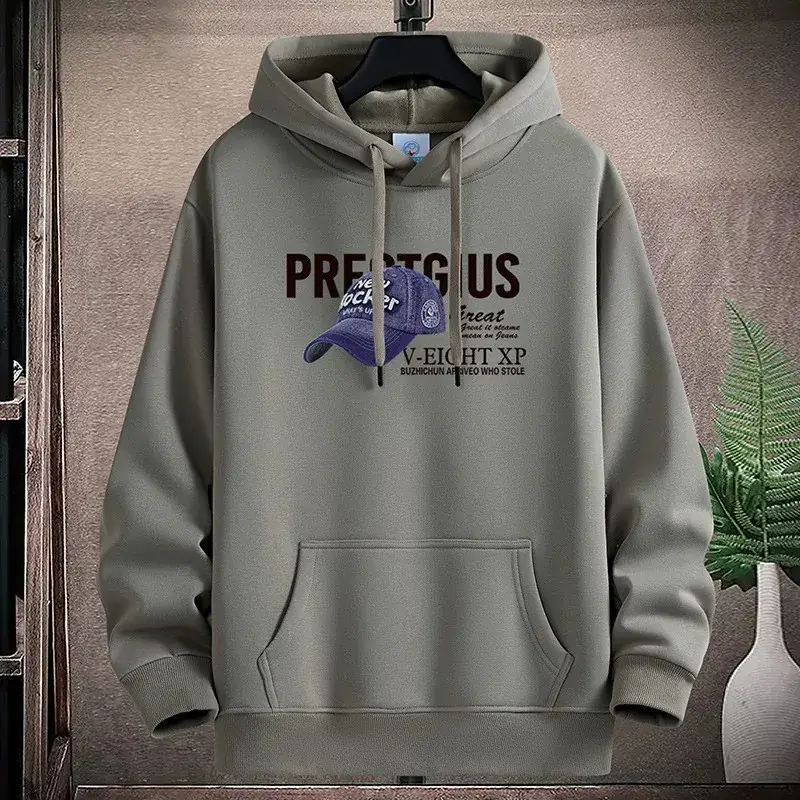 Men Fleece Hoodie Pre-Collective Korean Style Loose Fit