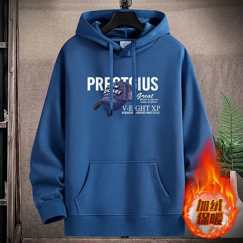 Men Fleece Hoodie Pre-Collective Korean Style Loose Fit