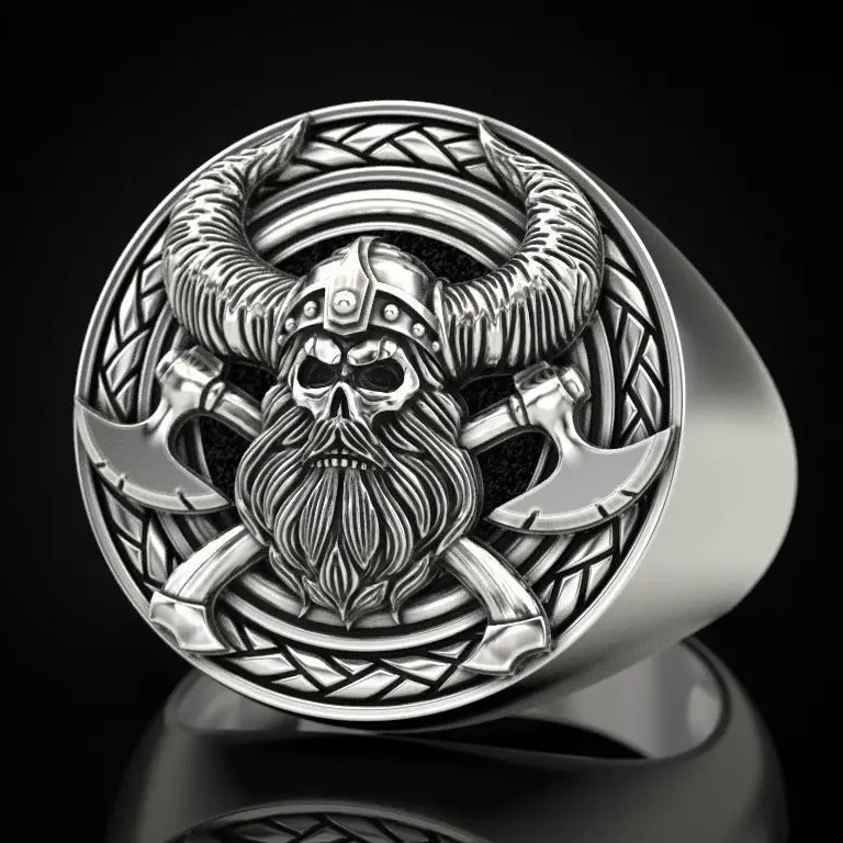 Nordic Viking Skull Ring for Men Retro Design - Image 2