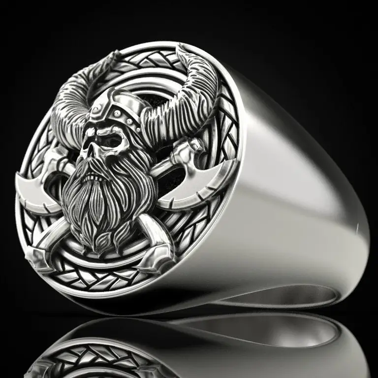 Nordic Viking Skull Ring for Men Retro Design - Image 3