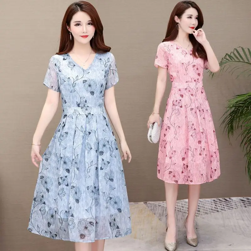 Pink Floral A-Line Summer Dress for Women