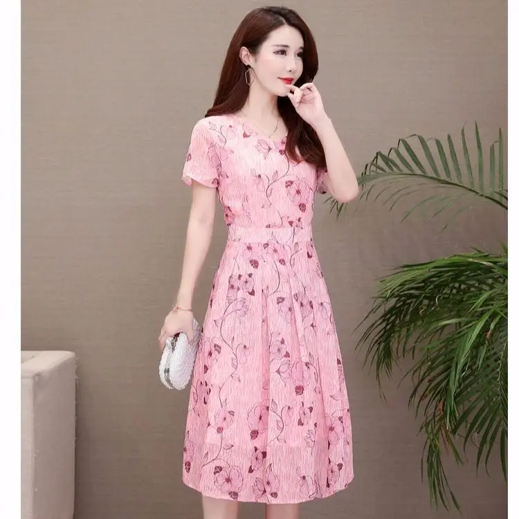 Pink Floral A-Line Summer Dress for Women