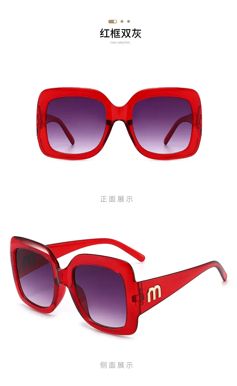 L'oreo Square Frame UV400 Sunglasses Women Red Black — feature 7