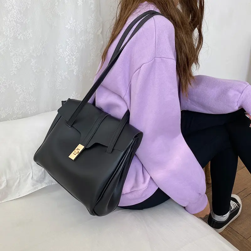 Elegant PU Leather Lock Flip Bag with Adjustable Strap - Image 5