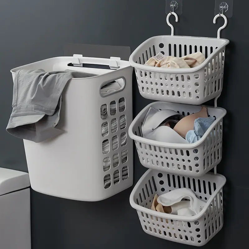 White Wall-Mounted Dirty Clothes Basket - Image 4