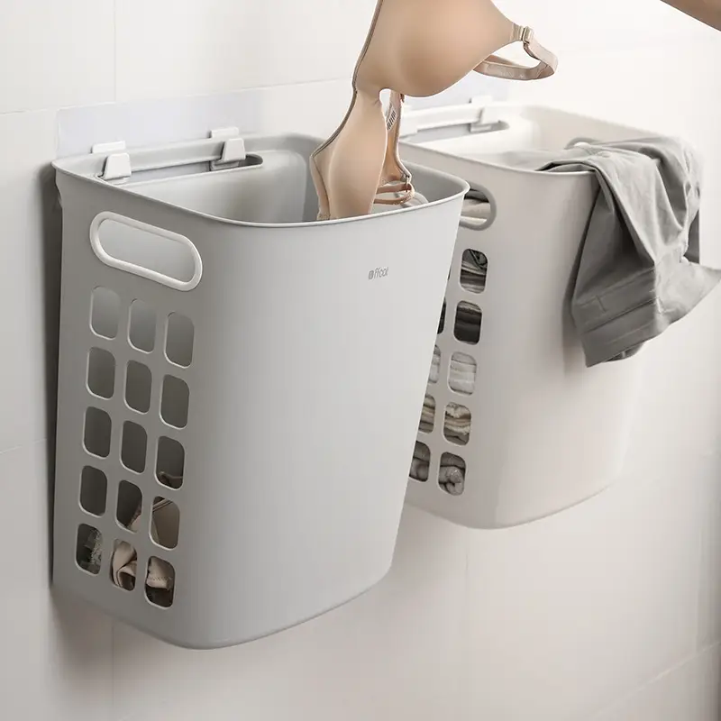 White Wall-Mounted Dirty Clothes Basket - Image 5