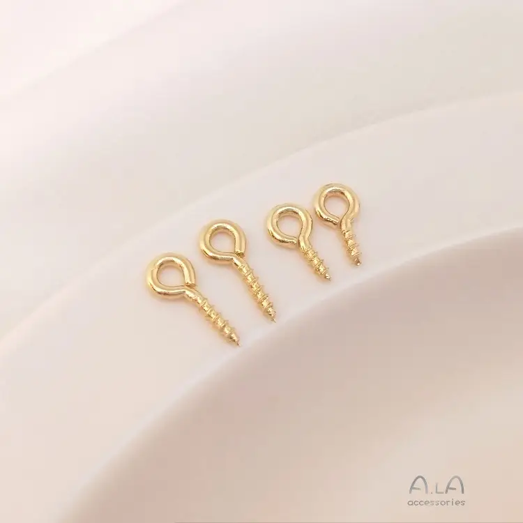 14K Gold Sheep's Eye Nail 9 Pin Screw Pendant Ring — feature 17