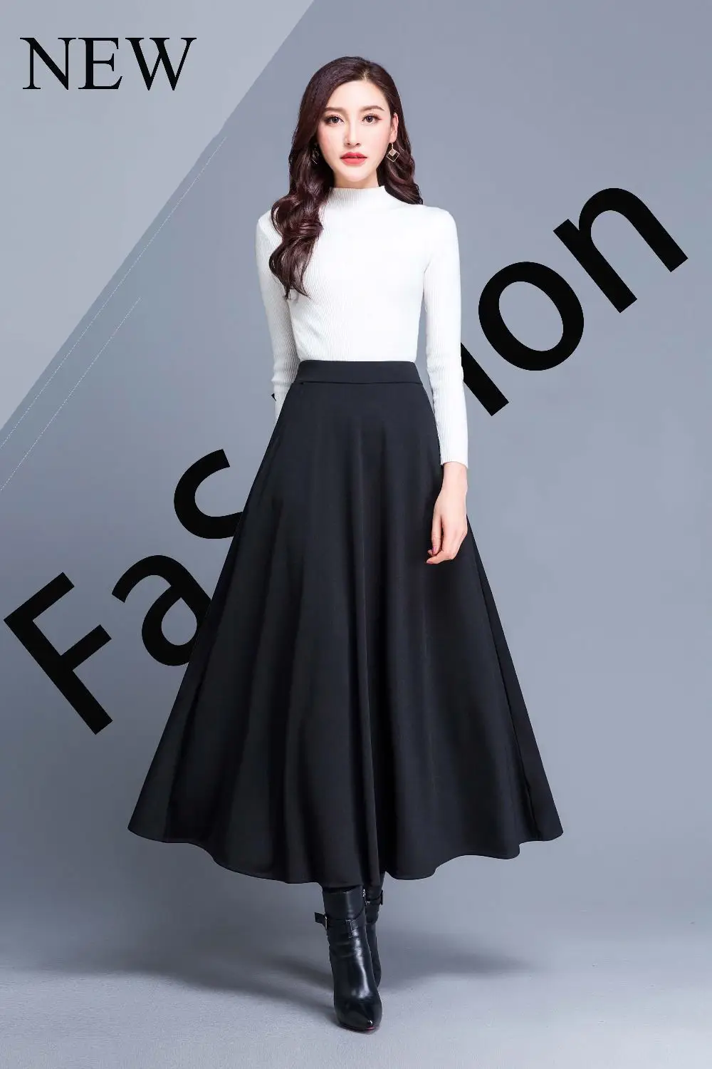 Women's Black A-Line Skirt Large Swing 2023 — feature 1