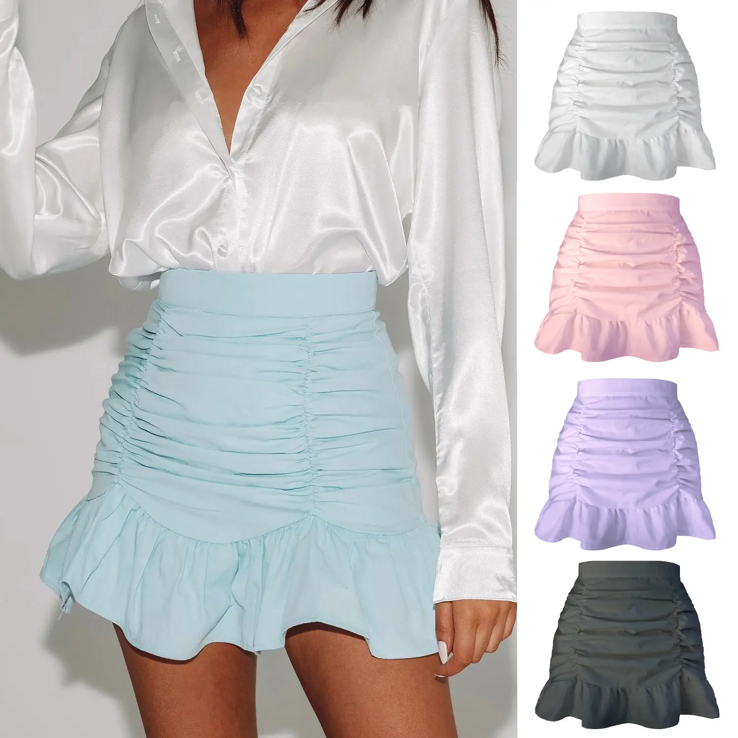 2022 Ruched Fishtail Skirt High Waist Slimming - Image 7