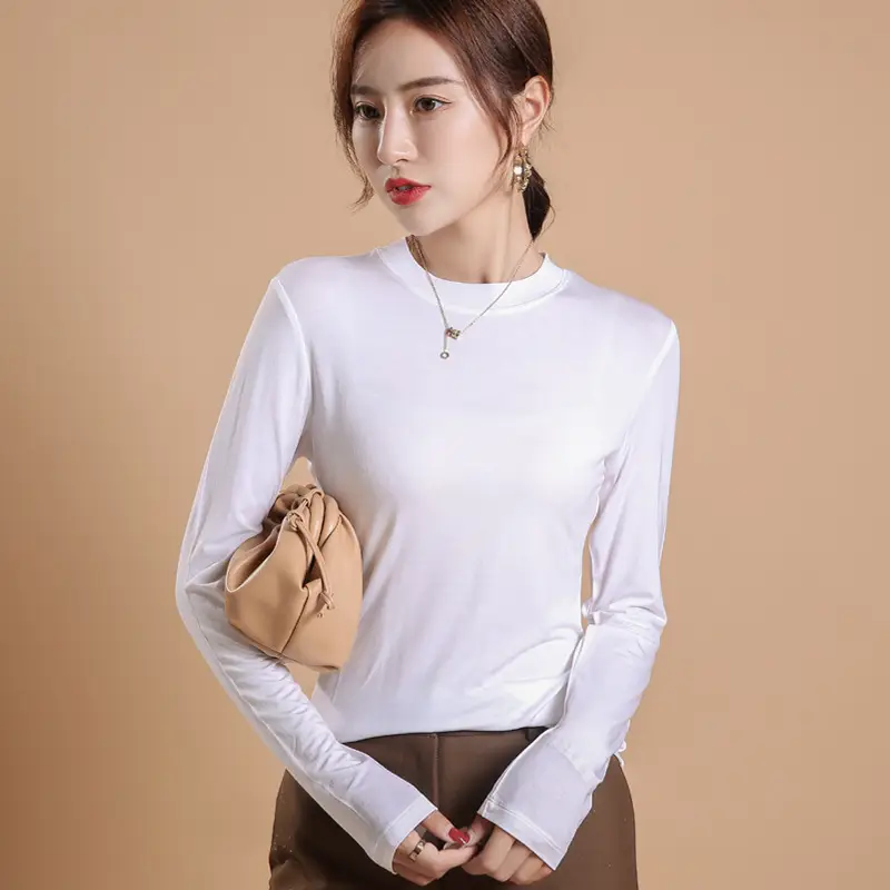White Long Sleeve High Neck Shirt for Women - Image 2