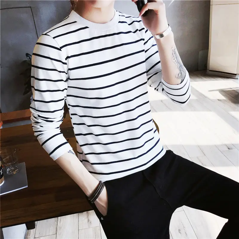 Men's White Striped Long Sleeve T-Shirt - Image 5