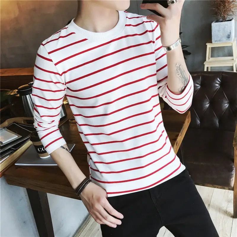Men's White Striped Long Sleeve T-Shirt - Image 6