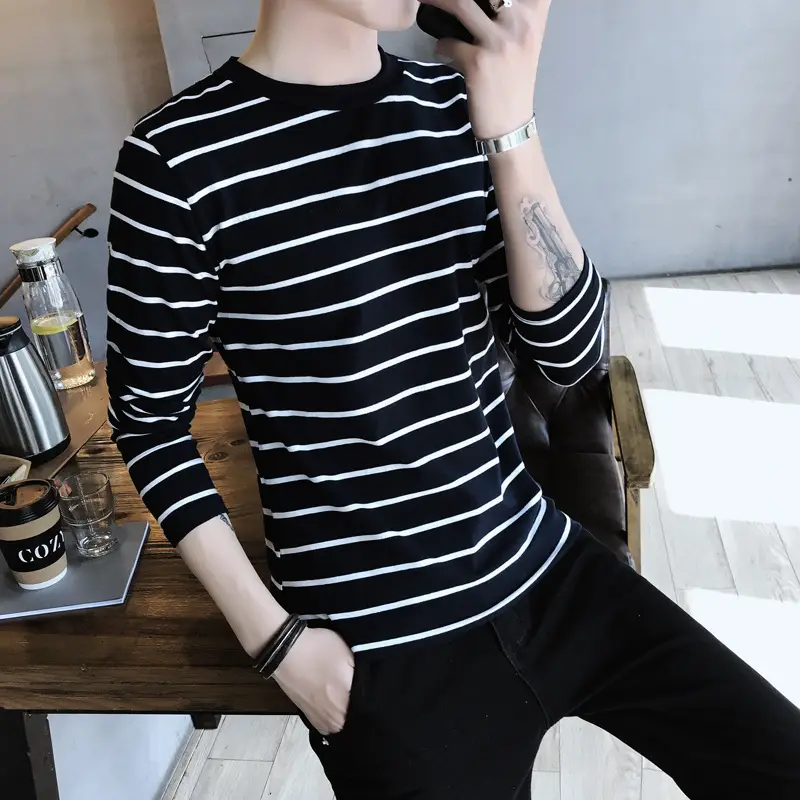 Men's White Striped Long Sleeve T-Shirt - Image 7