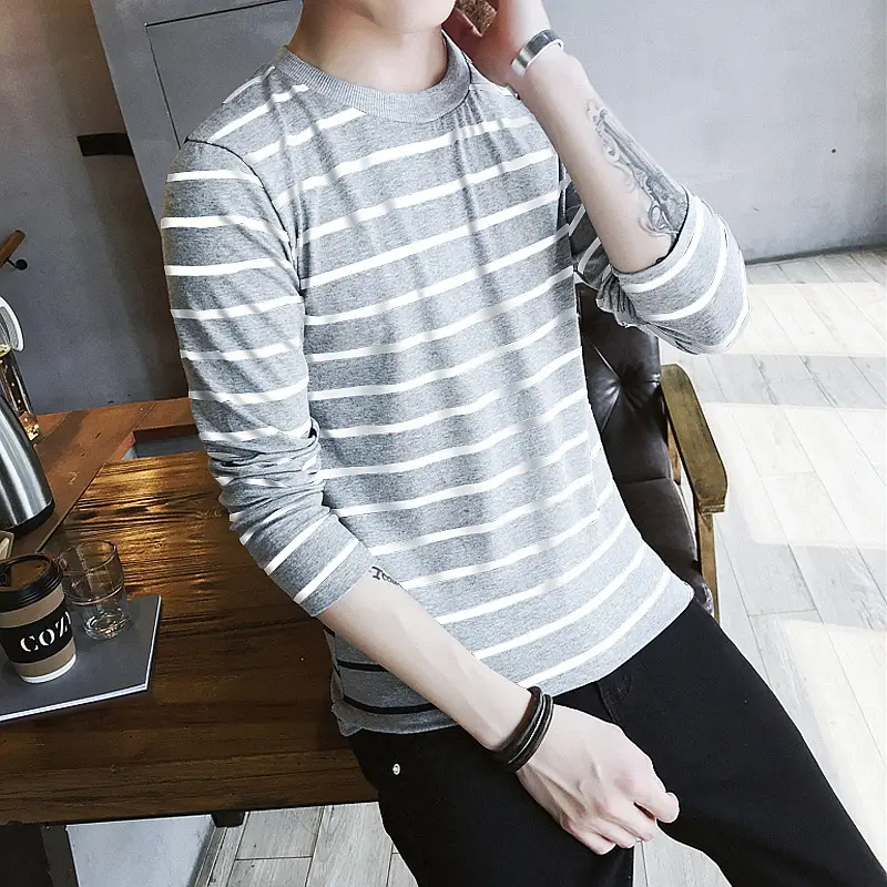 Men's White Striped Long Sleeve T-Shirt - Image 8