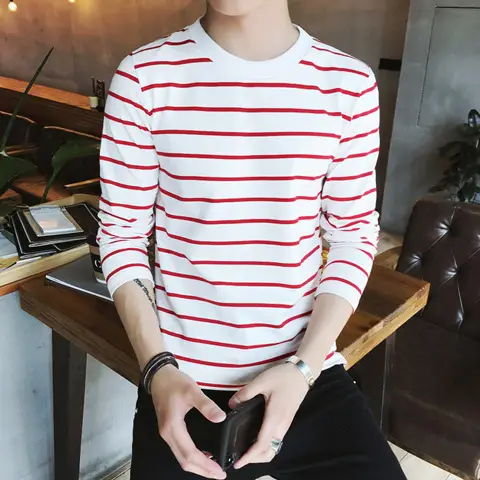 Men's White Striped Long Sleeve T-Shirt - Image 3