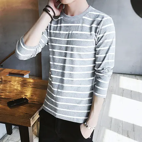 Men's White Striped Long Sleeve T-Shirt - Image 4