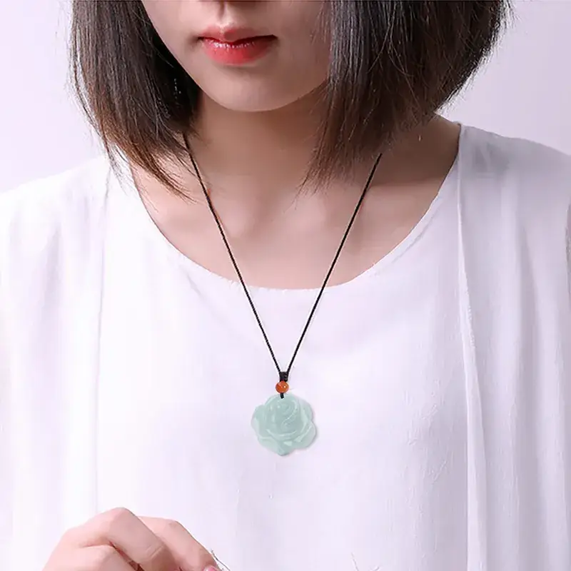 Natural Burma Jade Rose Pendant Ice Green - Image 4