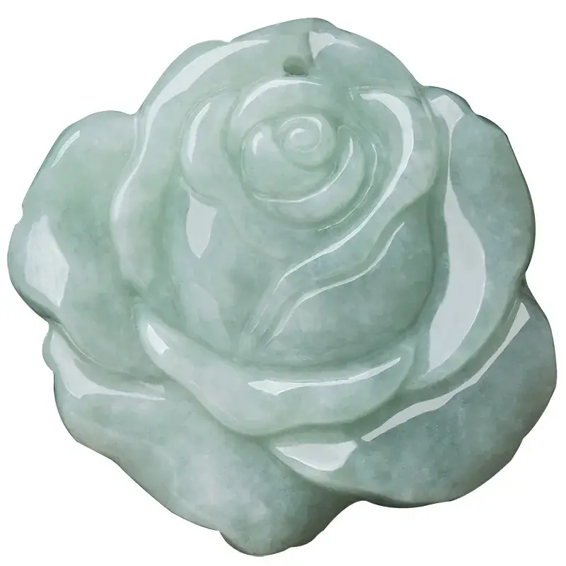 Natural Burma Jade Rose Pendant Ice Green - Image 5