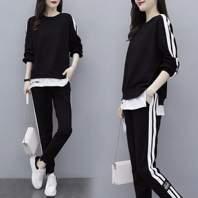Women's Black Track Suit European American Casual Winter Sports Suit - Image 2
