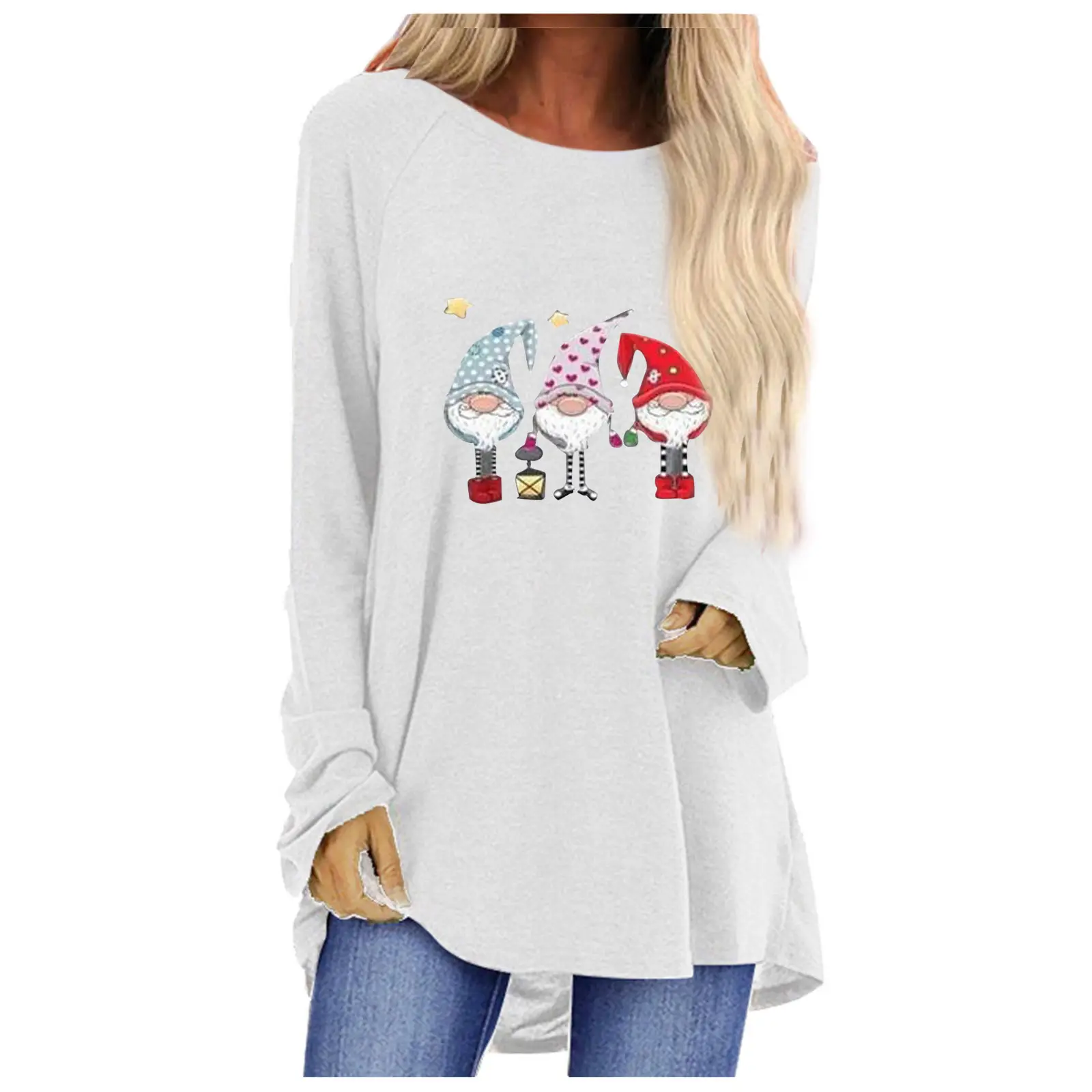 Women Santa Claus Printed Long Sleeve T-Shirt Black