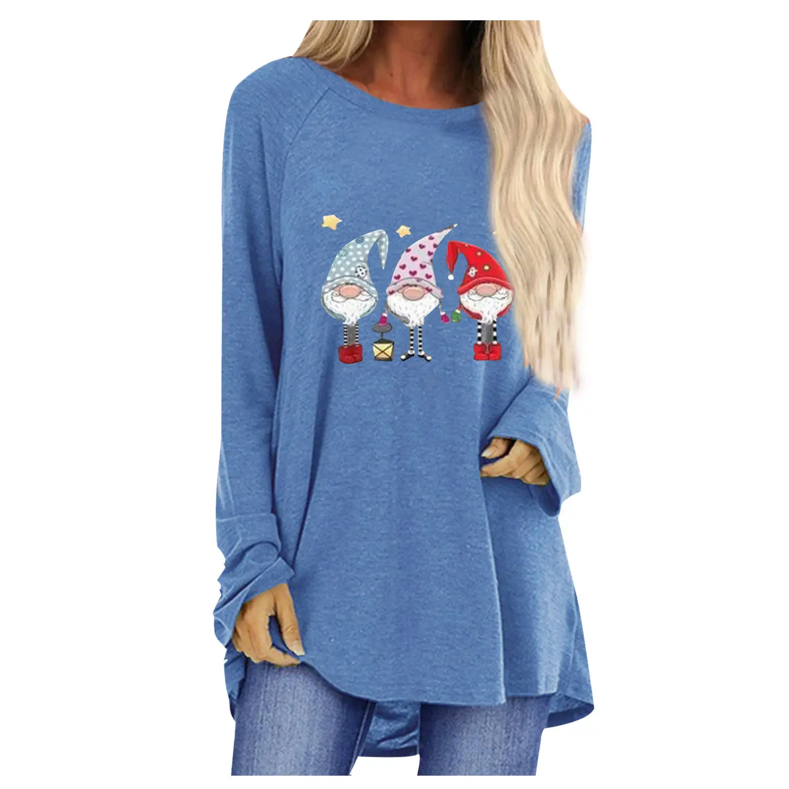 Women Santa Claus Printed Long Sleeve T-Shirt Black