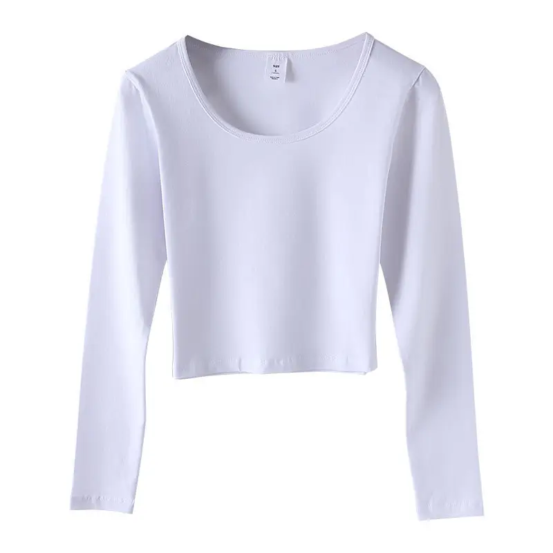 Women's White Slim Fit Long Sleeve Top with Round Neck - Image 3