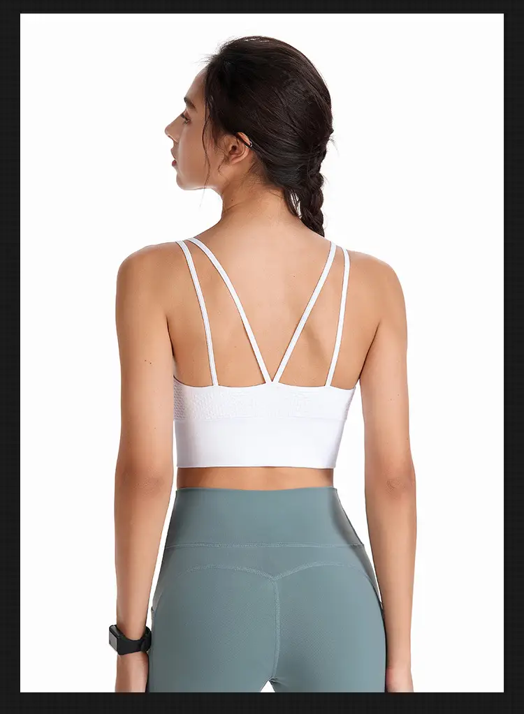 Blue Crossbody Sports Bra with Crossback Design — feature 8
