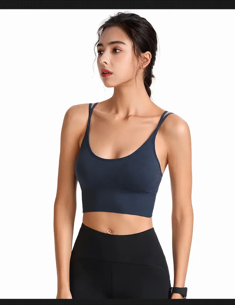 Blue Crossbody Sports Bra with Crossback Design — feature 9