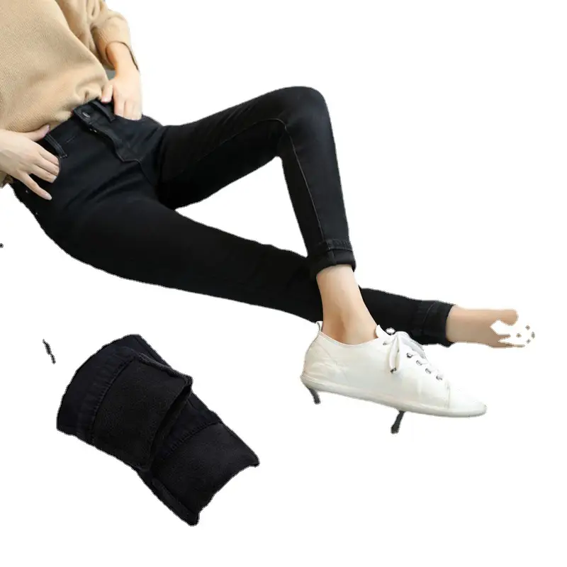 Fleece Lined Thickened Jeans Women Winter 2021 High Waist Elastic Large - Image 8