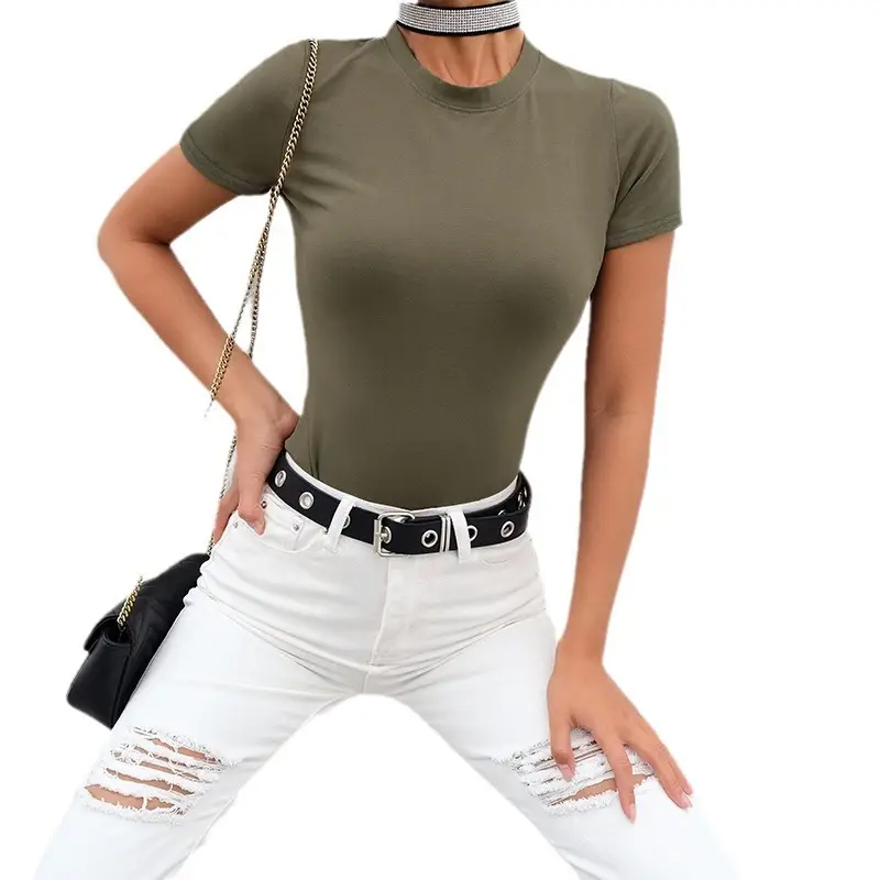 Women 2024 Summer T-Shirt White Round Neck Short Sleeve - Image 8