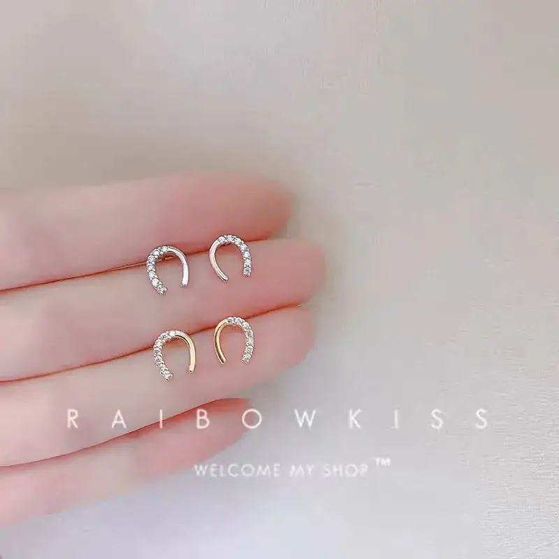 Korean Zircon U-Shoe Earrings for Women