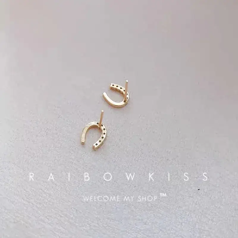 Korean Zircon U-Shoe Earrings for Women