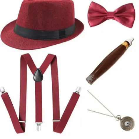 Men's 6-Piece Party Accessories Set with Hat, Bow Tie, Pocket Watch & Strap