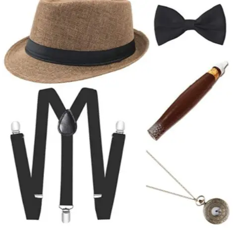 Men's 6-Piece Party Accessories Set with Hat, Bow Tie, Pocket Watch & Strap