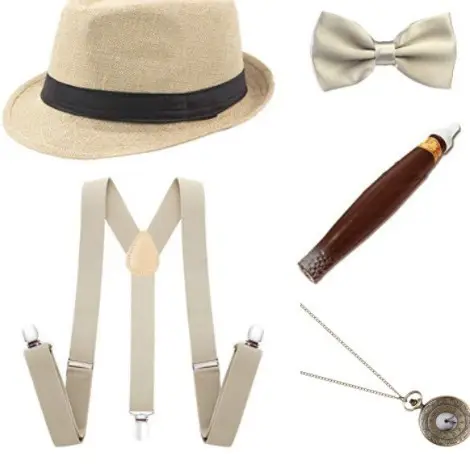 Men's 6-Piece Party Accessories Set with Hat, Bow Tie, Pocket Watch & Strap