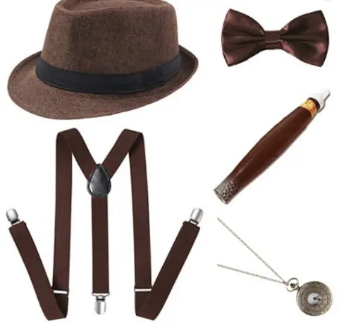 Men's 6-Piece Party Accessories Set with Hat, Bow Tie, Pocket Watch & Strap