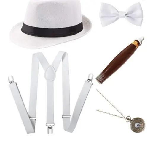 Men's 6-Piece Party Accessories Set with Hat, Bow Tie, Pocket Watch & Strap
