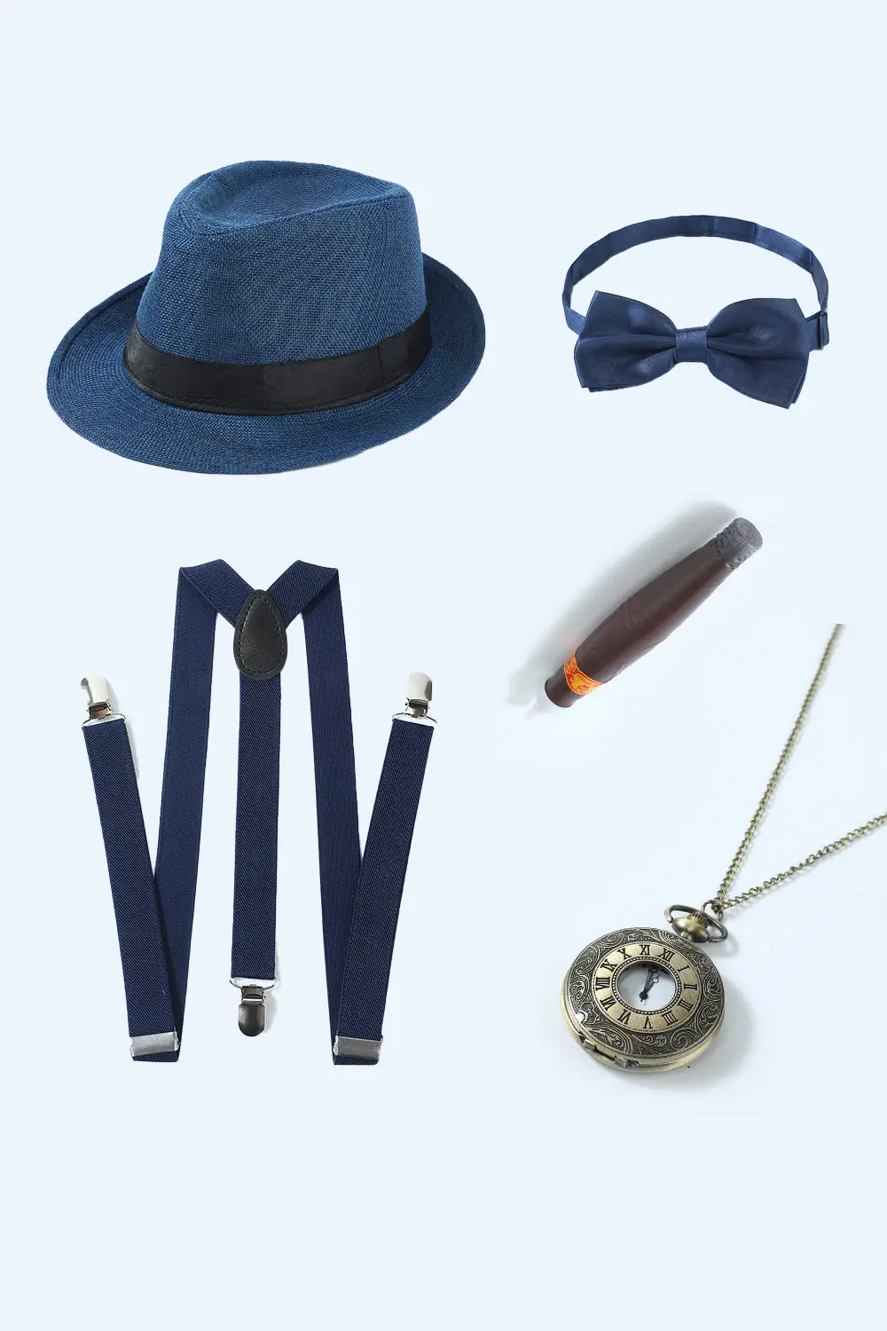 Men's 6-Piece Party Accessories Set with Hat, Bow Tie, Pocket Watch & Strap