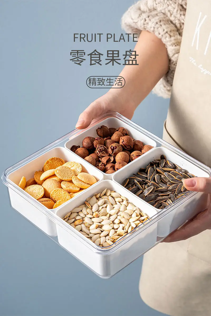White 6-Part Fruit Plate with Secure Lid — feature 1
