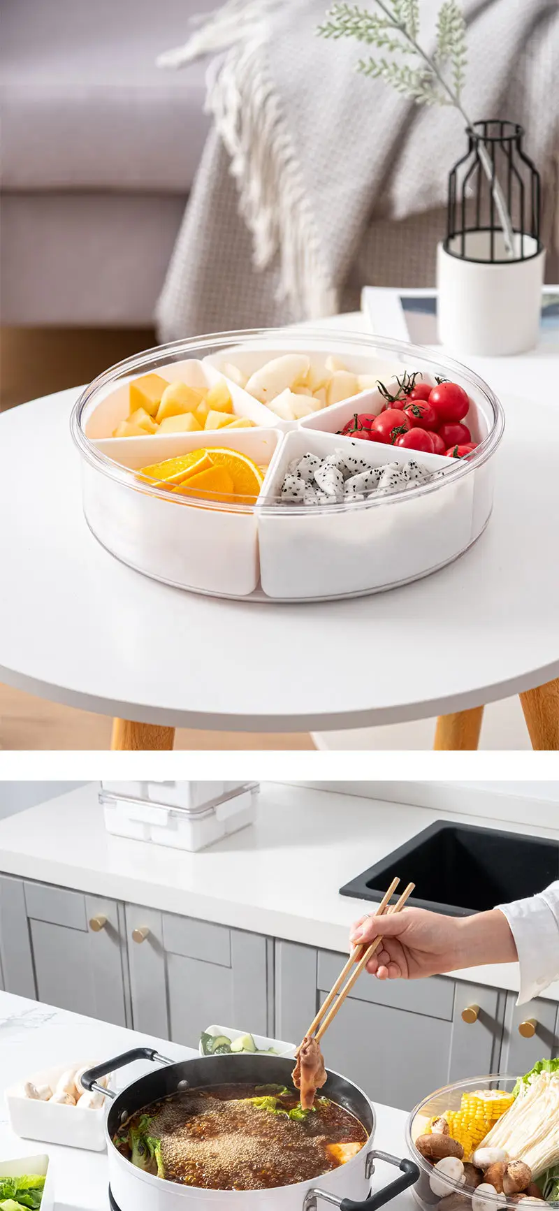 White 6-Part Fruit Plate with Secure Lid — feature 9