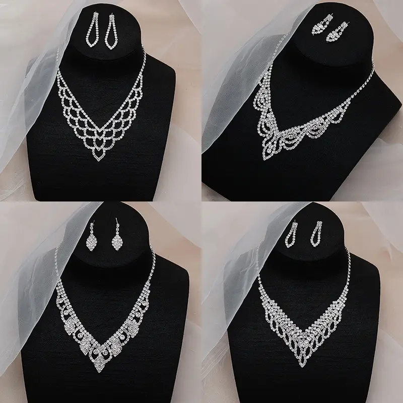 Full Diamond Rhinestone Necklace Earrings Set for Women - Image 8