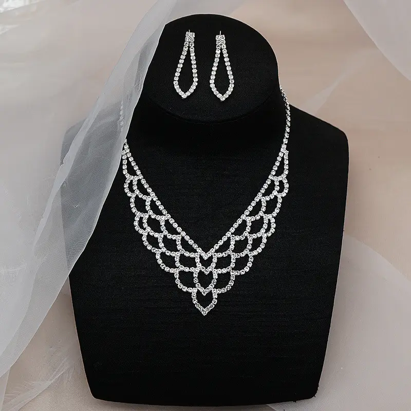 Full Diamond Rhinestone Necklace Earrings Set for Women - Image 10